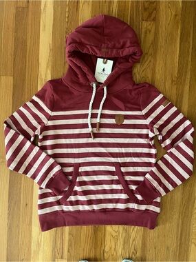 Wanakome Grace Stripe Hoodie sweatshirt Berry Size XL NEW